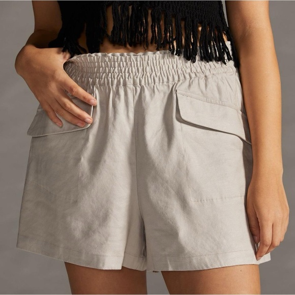 Anthropologie Maeve Linen A-Line Shorts Flap Pockets Stretch Waist Size Small - Picture 1 of 6